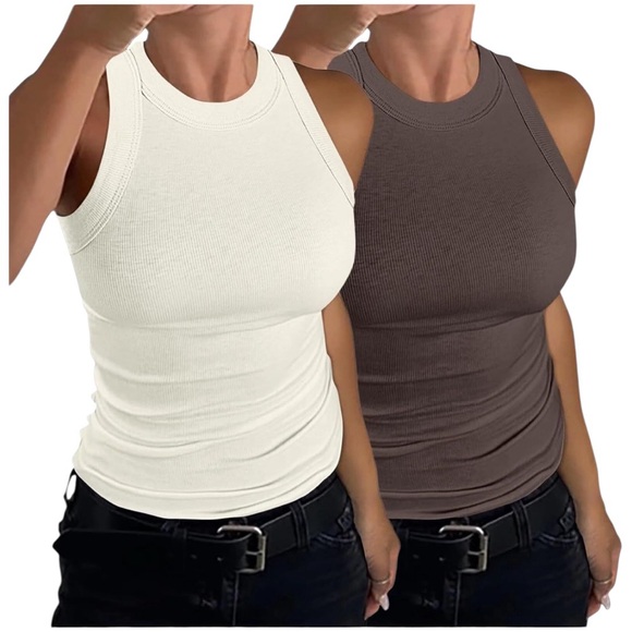 2 Pack Women's Racerback Ribbed Tank Tops - Picture 1 of 8
